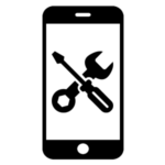An icon of a mobile with a screwdriver and a wrench on it.