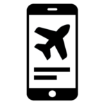 An icon of a mobile with an aeroplane on its screen.